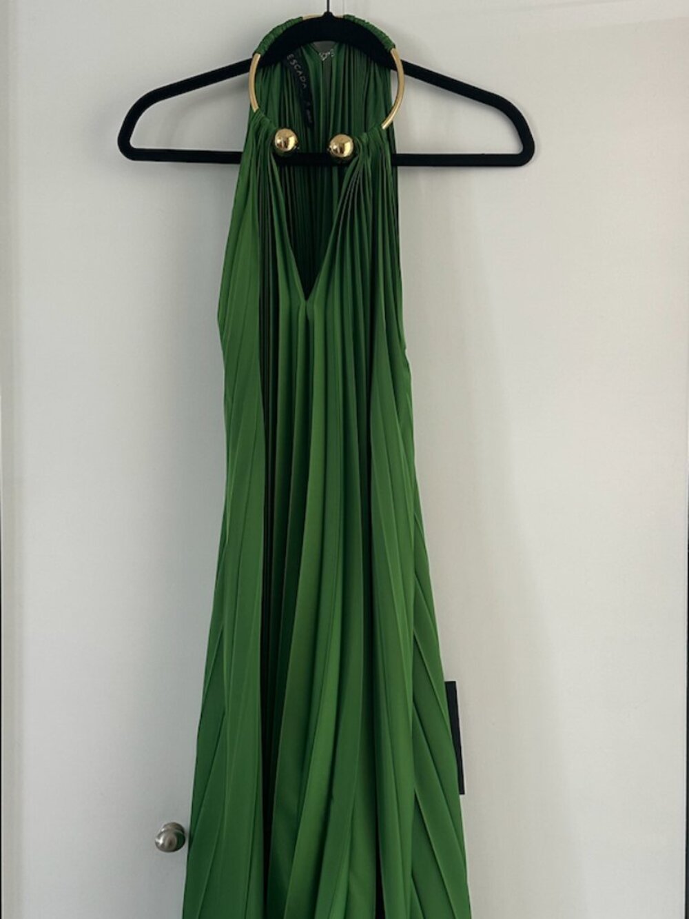 Escada Pleated Midi Halter Dress – Emerald Green